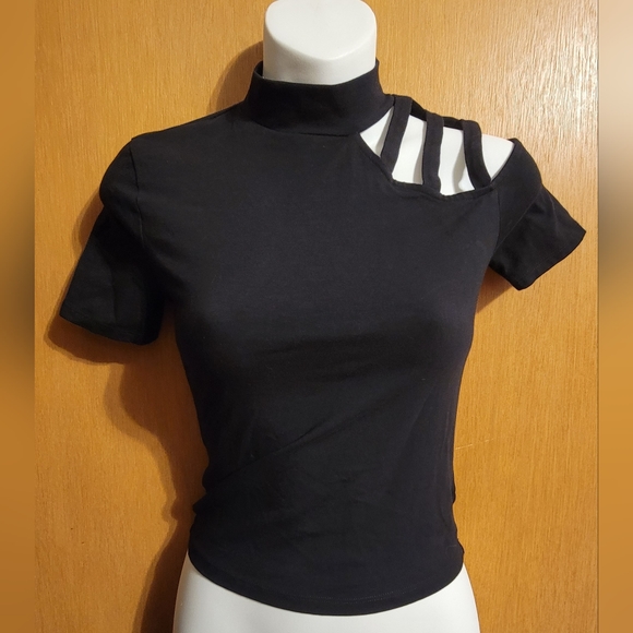 Like New Y2K Express Cut Out Shoulder Baby Tee - Picture 1 of 3